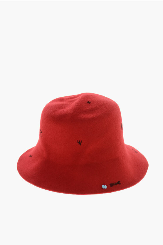 Superduper Hats Lorenzo Jova Wool Felt Embroidery Bucket Hat In Red