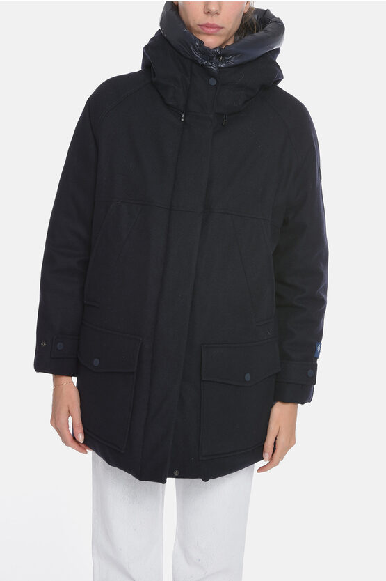 Woolrich LORO PIANA Virgin Wool TUNDRA Down Jacket with Hood and Hidden ...