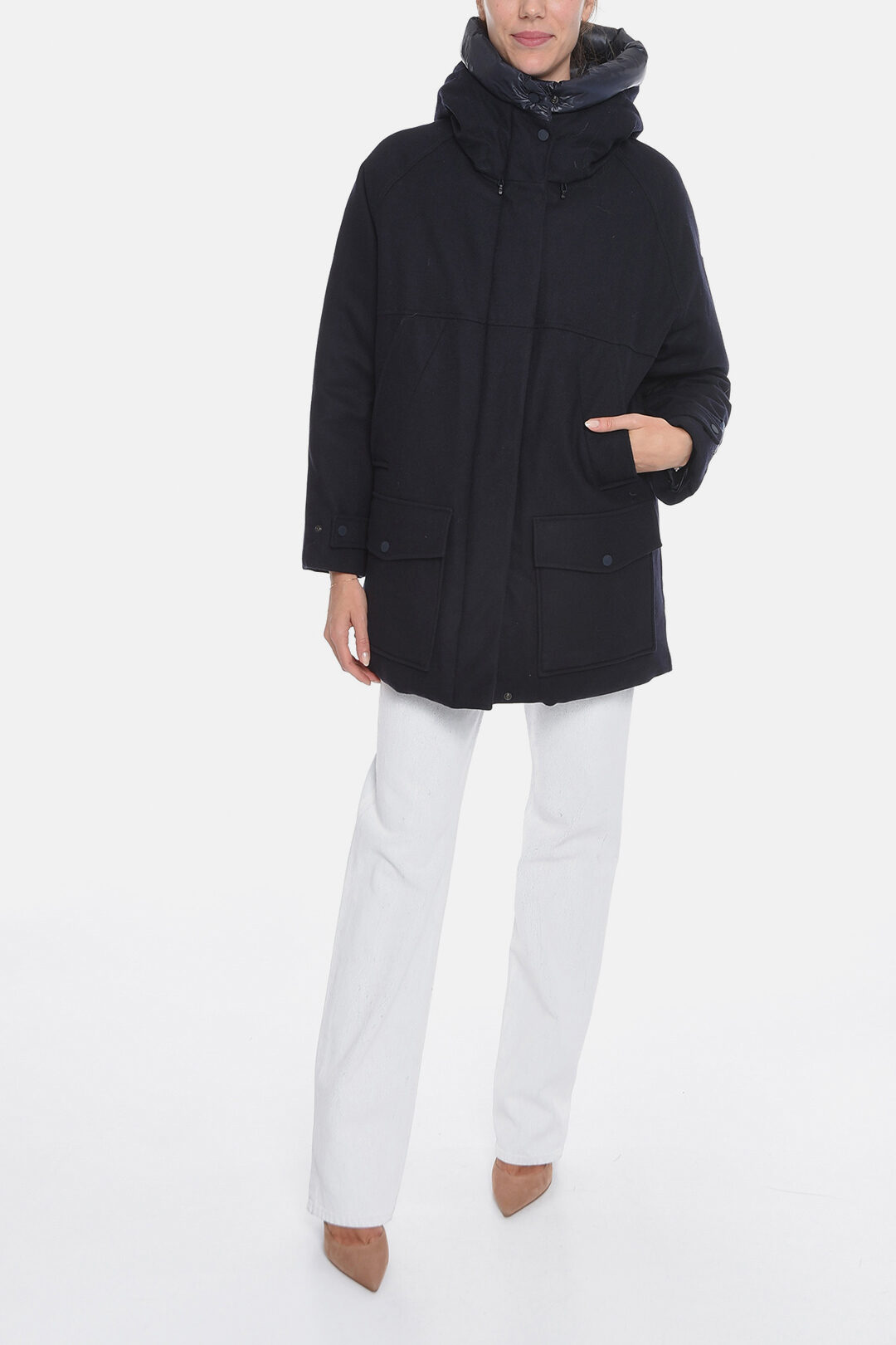 Woolrich LORO PIANA Virgin Wool TUNDRA Down Jacket with Hood and