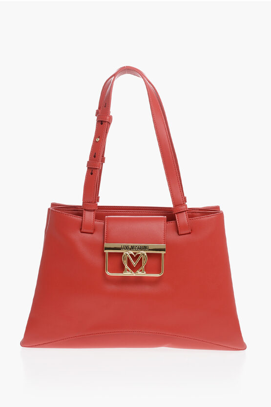 Moschino Love 3 Compartment Faux Leather Tote Bag In Red