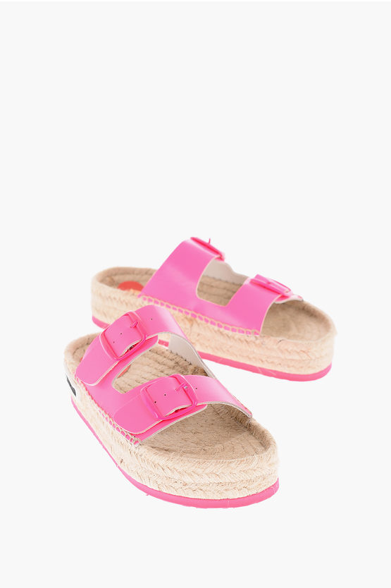 Moschino Love 5cm Fluo Leather Espab35 Sandals With Raffia Sole In Pink