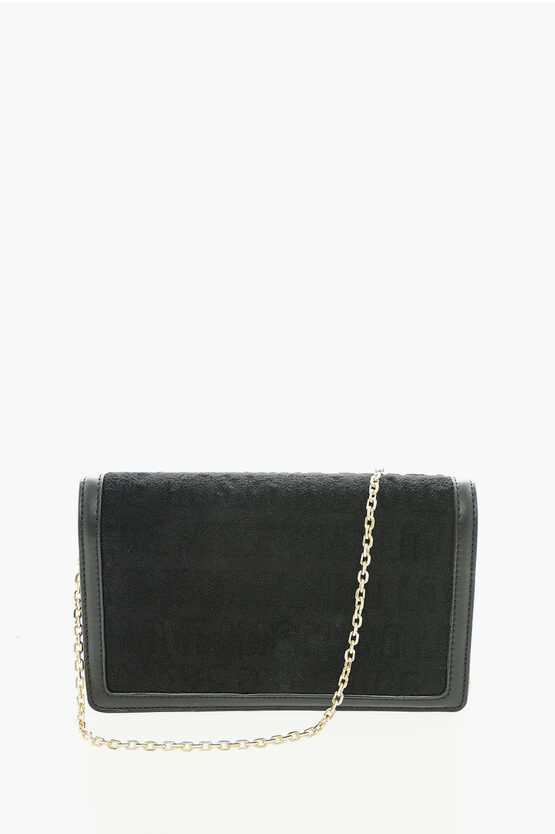 Moschino Love All Over Logo Terry Bag With Chain Shoulder Strap In Burgundy