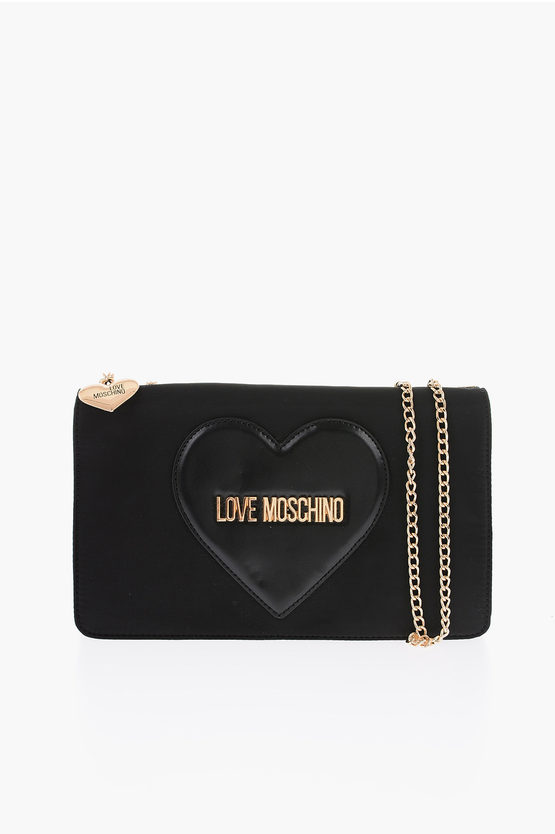 Moschino Love Bag With Chain Shoulder Strap And Heart Charm In Black