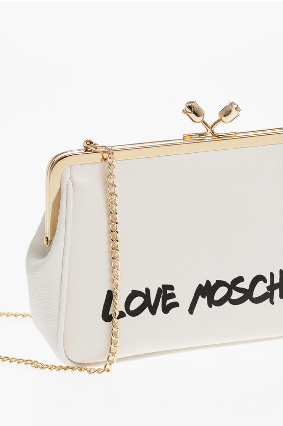 LOVE Borsa a Mano in Tinta Unita con Logo Stampato e Tracolla a Catena Removibile