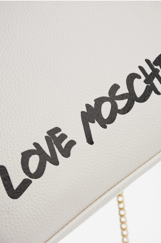 LOVE Borsa a Mano in Tinta Unita con Logo Stampato e Tracolla a Catena Removibile