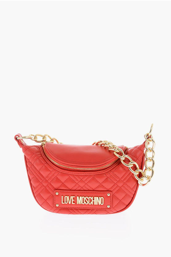Moschino Love Chain Handle Quilted Faux Leather Bag In Black