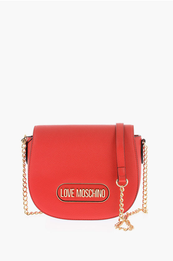 Moschino Love Chain Shoulder Strap Faux Leather Bag In Red