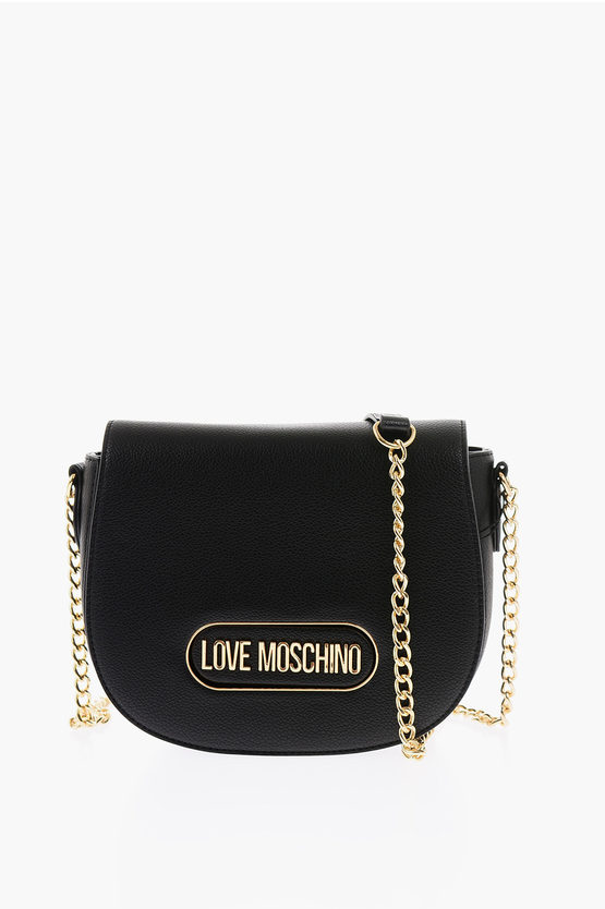 Moschino Love Chain Shoulder Strap Faux Leather Bag In Black