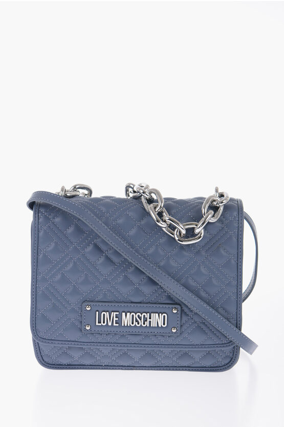 Moschino Love Chunky Chain Crossbody Bag With Embroidery In Blue