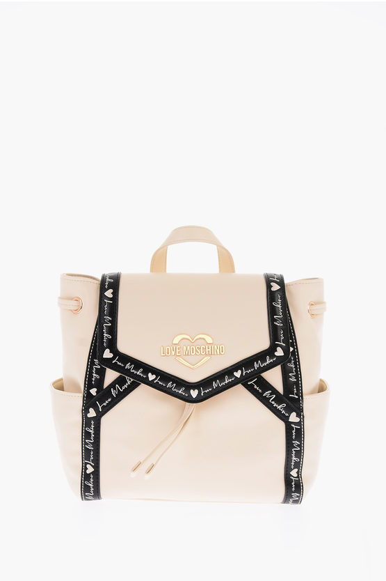 Moschino Love Contrasting Logoed Detail Faux Leather Backpack In Neutral