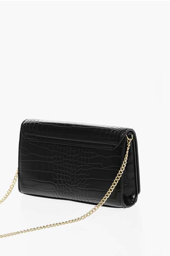 LOVE Crocodile Effect Faux Leather Bag with Golden Chain