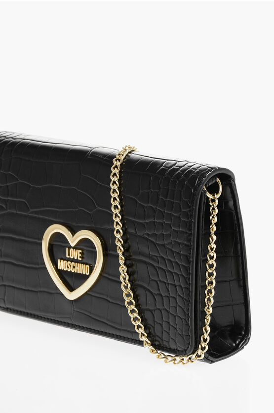 LOVE Crocodile Effect Faux Leather Bag with Golden Chain