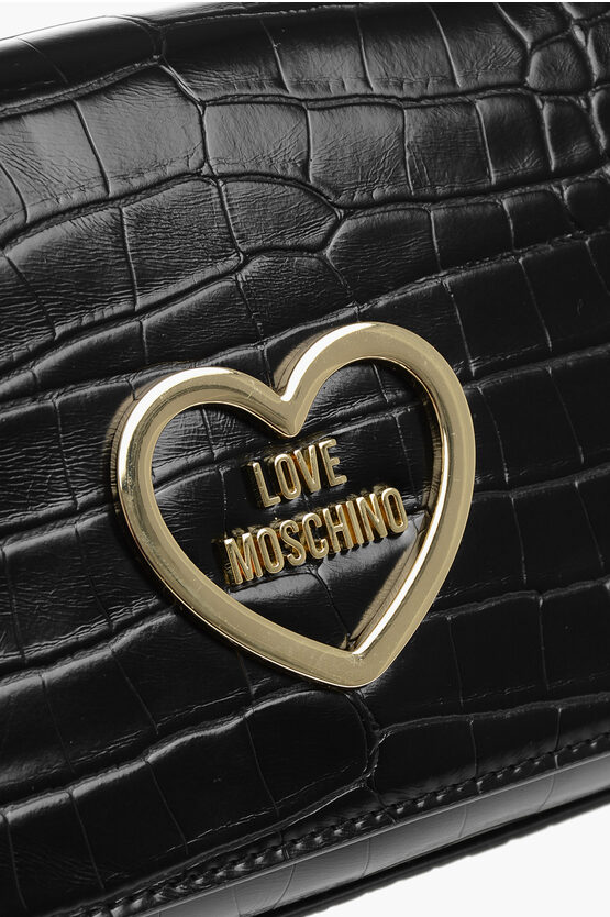 LOVE Crocodile Effect Faux Leather Bag with Golden Chain