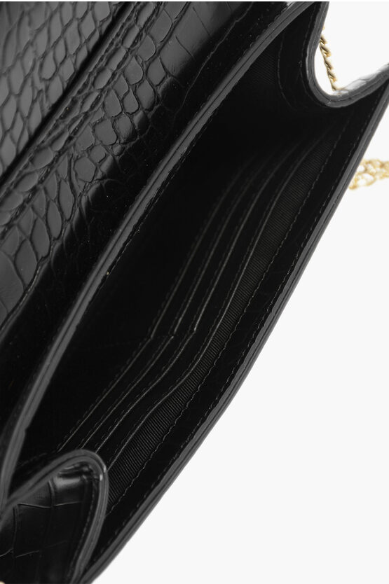 LOVE Crocodile Effect Faux Leather Bag with Golden Chain