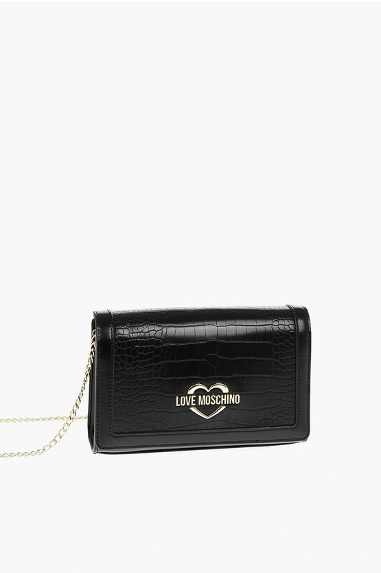 Moschino Love Crocodile Effect Faux Leather Crossbody Bag In Neutral