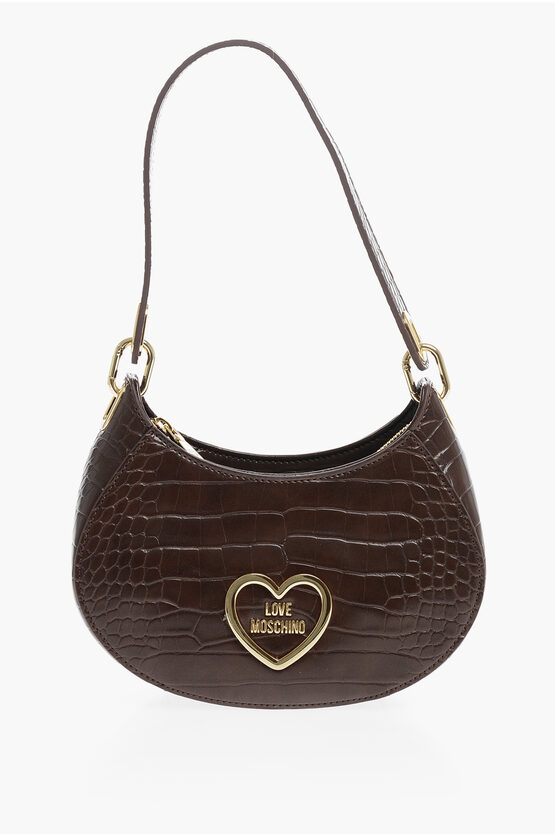 Moschino Love Crocodile Effect Faux Leather Hobo Bag In Brown