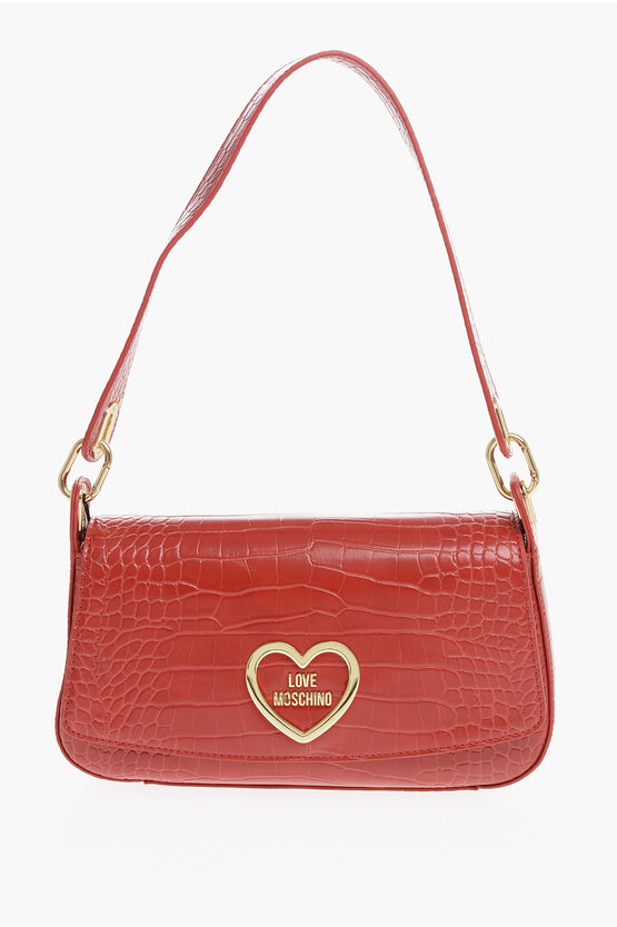 Moschino Love Crocodile Effect Faux Leather Shoulder Bag In Red