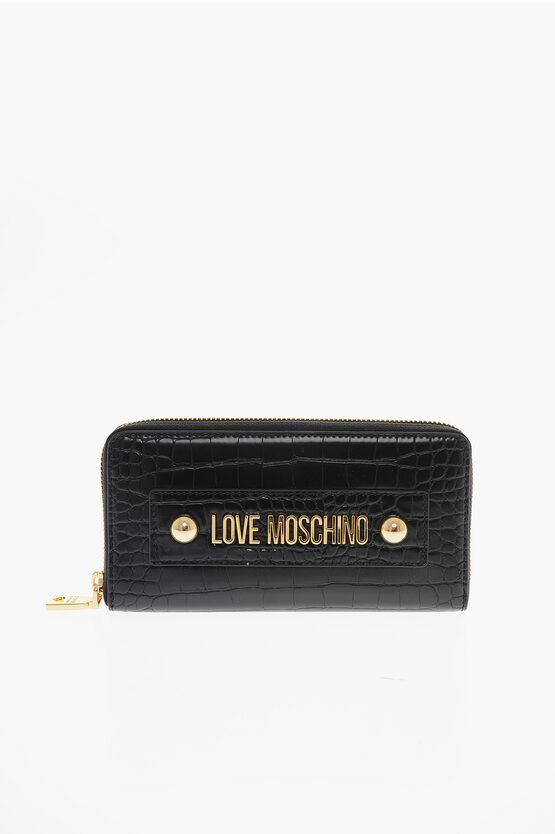 Moschino Love Crocodile Effect Faux Leather Wallet In Blue