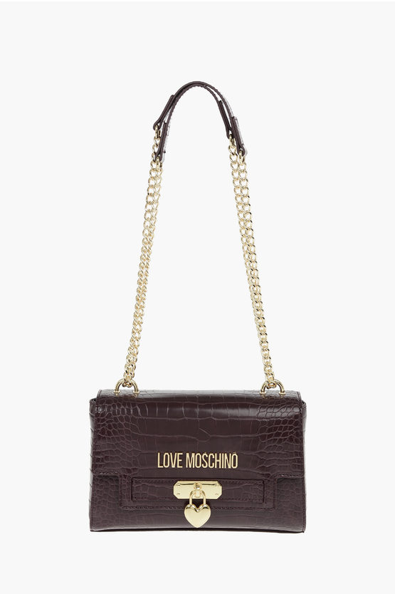 Moschino Love Crocodile Printed Faux Leather Crossbody Bag In Black