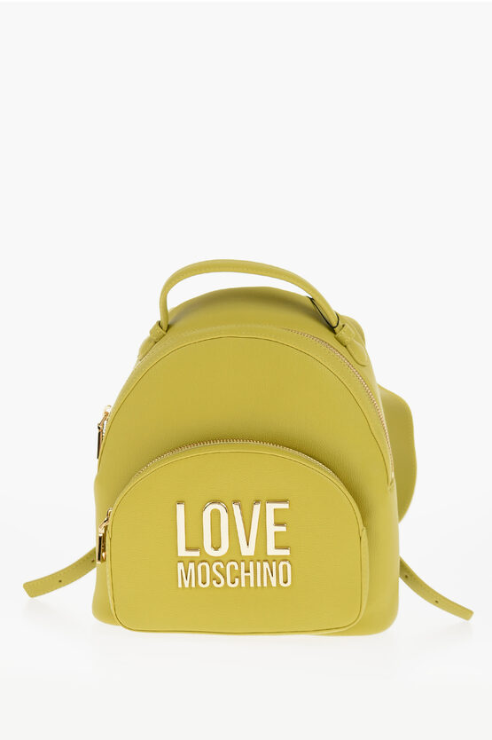 LOVE Eco Leather Solid-Color Backpack with Gold Logo
