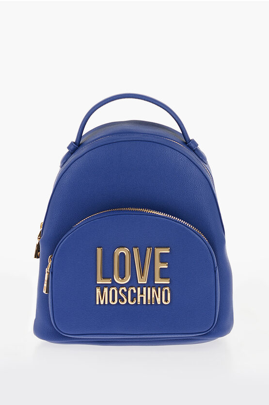 LOVE Eco Leather Solid-Color Backpack with Gold Logo