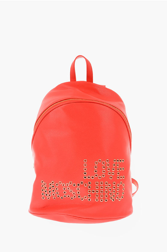 Moschino Love Ecoleather Backpack With Studs In Red