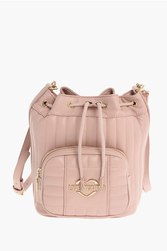 Moschino Love Ecoleather Quilted Bucket Bag In Pink