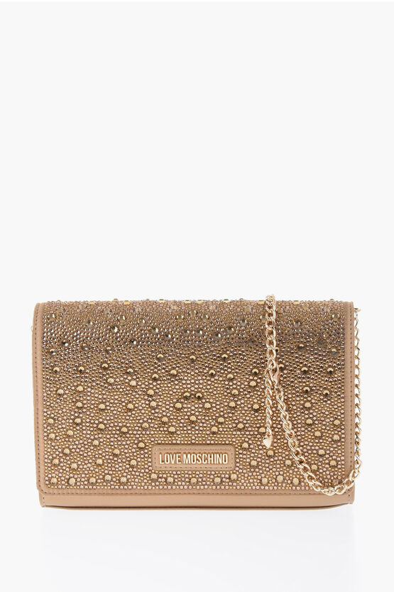 Moschino Love Embellished Rhinestones Shoulder Bag With Golden Detail