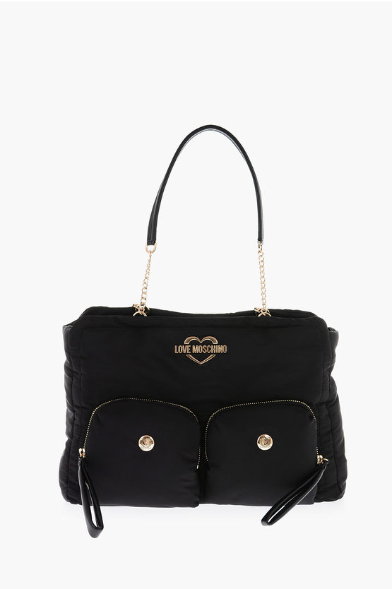 Moschino Love Embossed Logo Double Handle Bag In Black