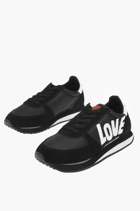 Moschino Love Embroidered Logo Walk 25 Sneakers With Suede Details In Black