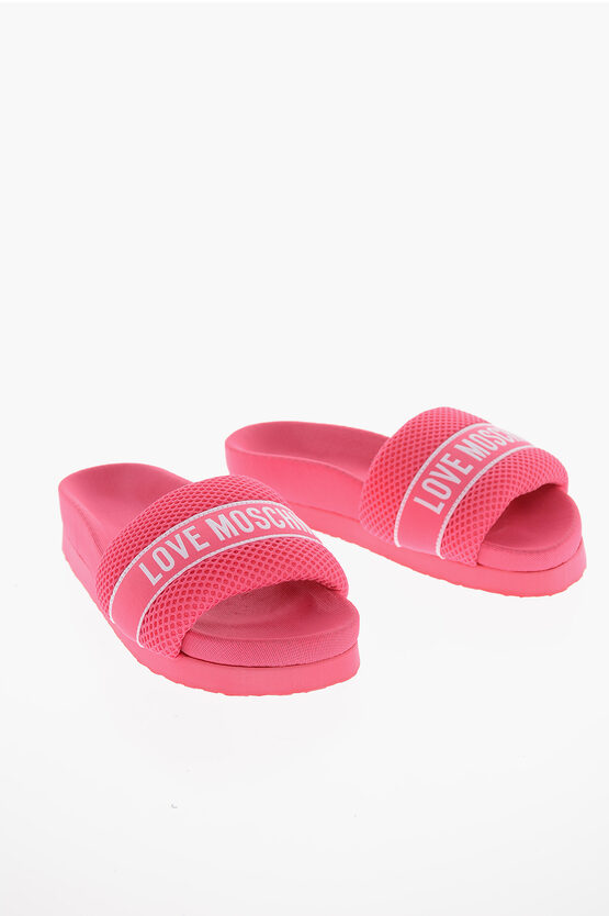 Moschino Love Fabric Slides With Mesh Details In Pink