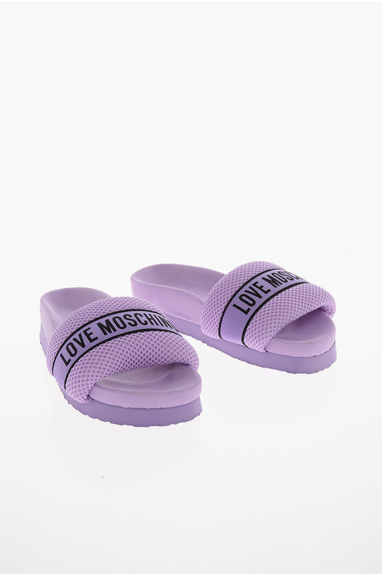 Moschino Love Fabric Slides With Mesh Details In Purple