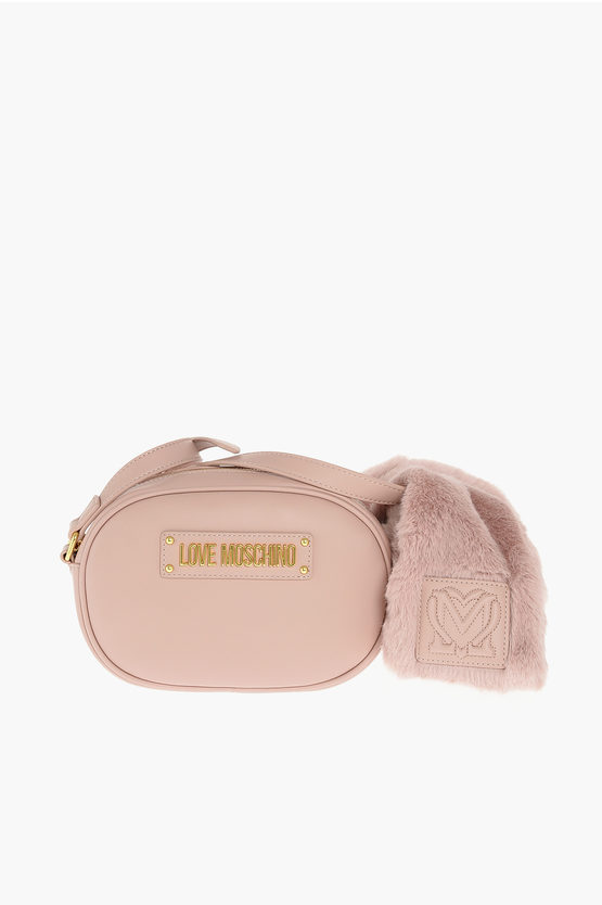 Moschino Love Faux Fur Applied Mini Crossbody Bag In Pink
