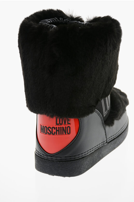 Moschino LOVE Faux Fur Snow Boots with Maxi Polished Heart