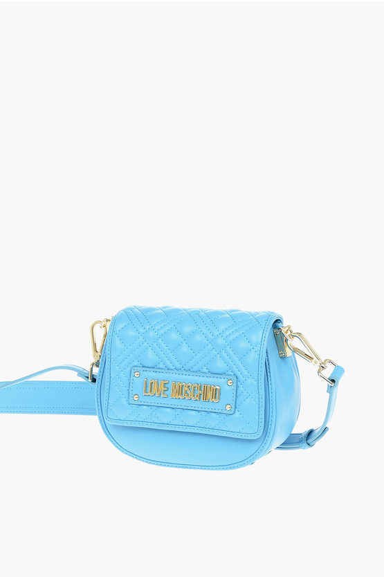Moschino Love Faux Leater Crossbody Bag With Quilted Details In Blue