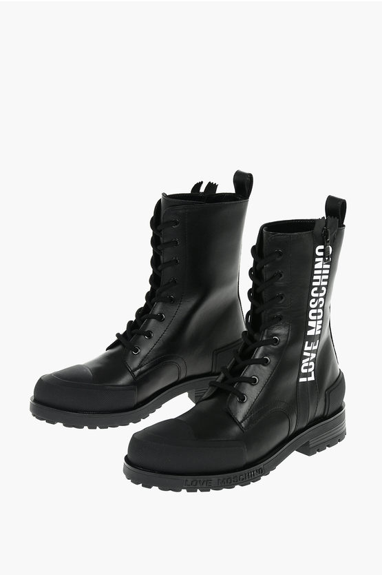 Moschino Love Faux Leather Ankle Boots With Side Logo In Black