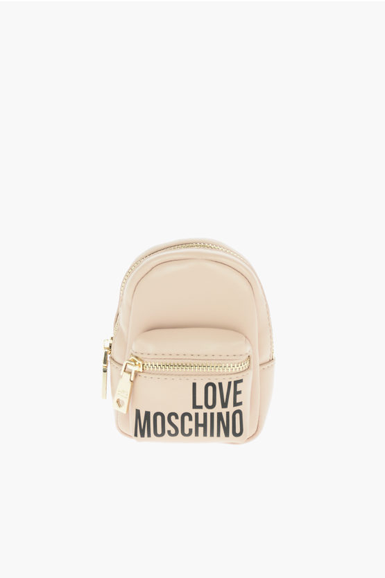 Moschino Love Faux Leather Backpack Shape Charm For Bag In Neutral