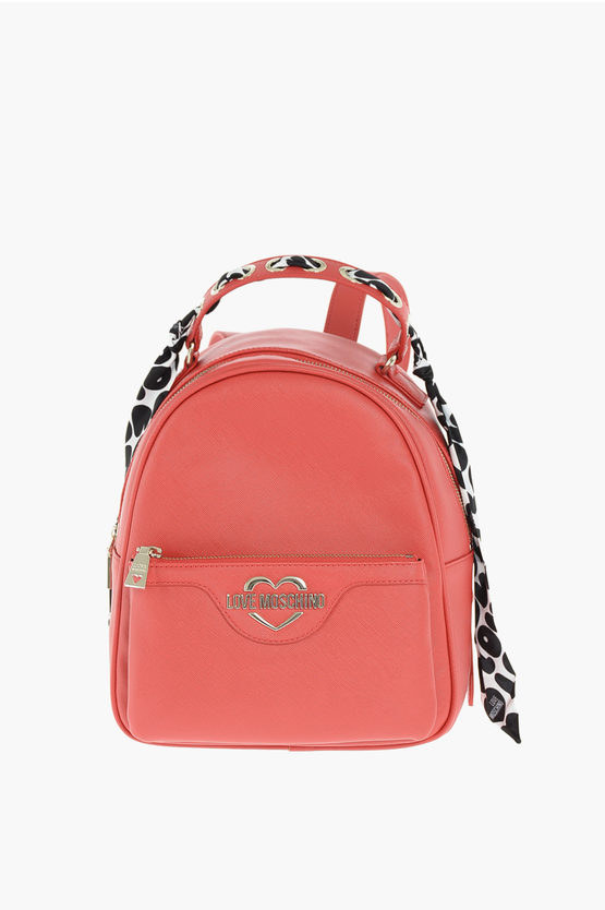 Moschino Love Faux Leather Backpack With Braided Neckerchief In Pink