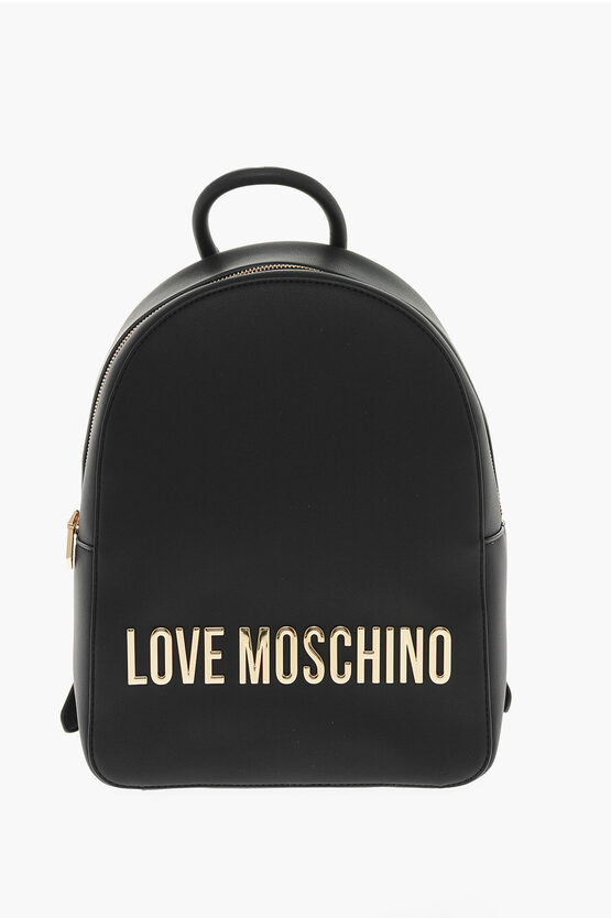 Moschino Love Faux Leather Backpack With Golden Logo In Burgundy