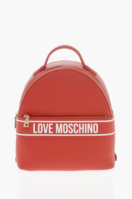 Moschino Love Faux Leather Backpack With Printed Contrasting Logo In Red