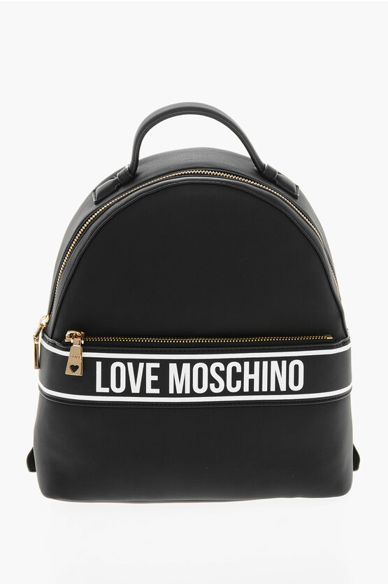 Moschino Love Faux Leather Backpack With Printed Contrasting Logo In Black