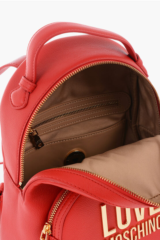 美品 MOSCHINO リュック ハート金具 ロゴプレート レザー c305 Moschino LOVE Faux Leather Backpack with with Golden Logo