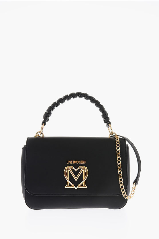 Moschino Love Faux Leather Bag With Braided Handle And Embellished Go In Metallic