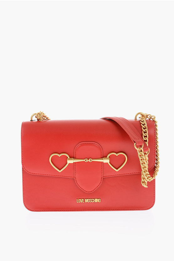 Moschino Love Faux Leather Bag With Chain Shoulder Strap And Golden C In Black