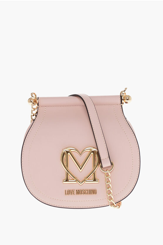 Moschino Love Faux Leather Bag With Chain Shoulder Strap And Golden L In Brown