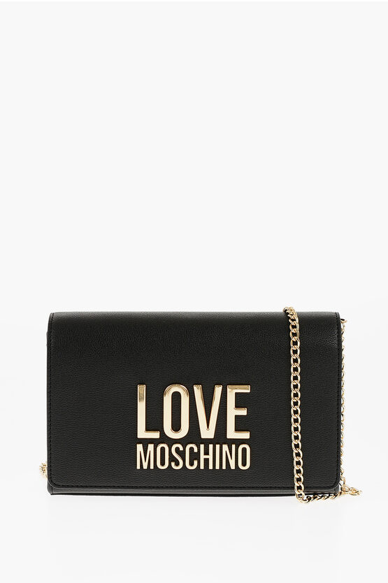 Moschino Love Faux Leather Bag With Chain Shoulder Strap In Brown