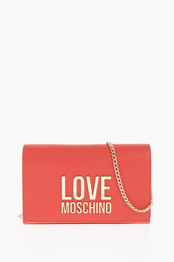 Moschino Love Faux Leather Bag With Chain Shoulder Strap In Black