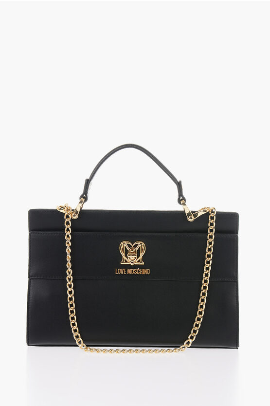Moschino Love Faux Leather Bag With Golden Chain And Turn Lock Closur In Burgundy