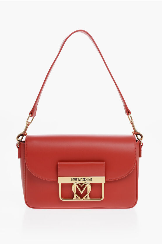 Moschino Love Faux Leather Bag With Golden Details And Removable Shou In Red