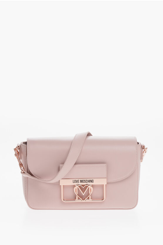Moschino Love Faux Leather Bag With Metal Logo And Removable Shoulder In Pink